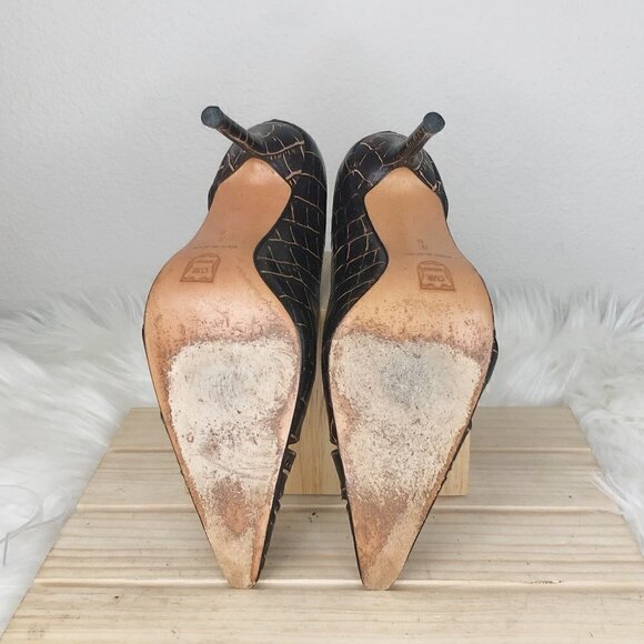 Charles David Brown Alligator Leather Print Size 8B Genuine Leather Pump Heels - Picture 3 of 6